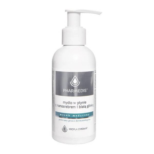Liquid soap Kropla Zdrowia with nanosilver and white clay is designed for daily body wash.